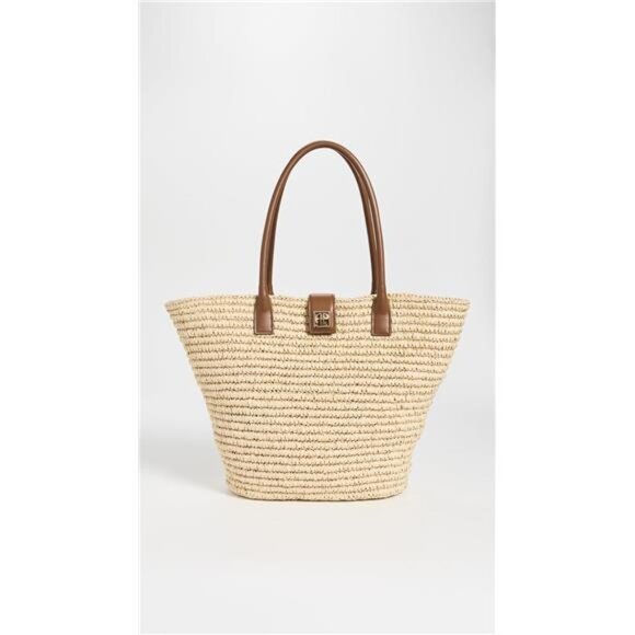 ANINE BING Lou Tote Monogram Natural With Cognac New NWT Quiet Luxury Off Duty - Picture 2 of 6